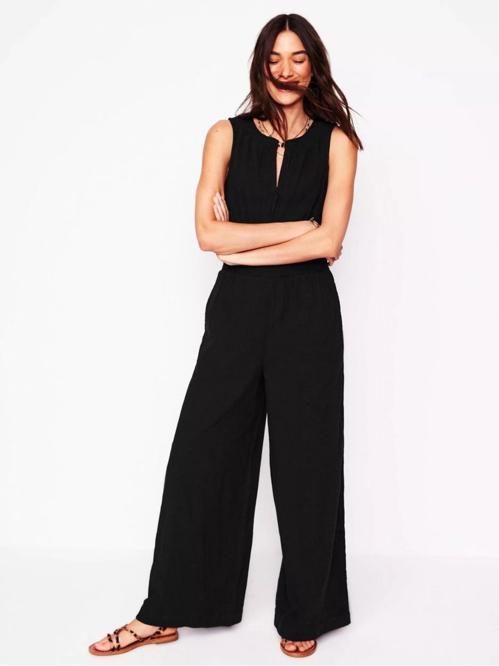 Boden Women's Smocked Double Cloth Jumpsuit Wide Leg size 6T